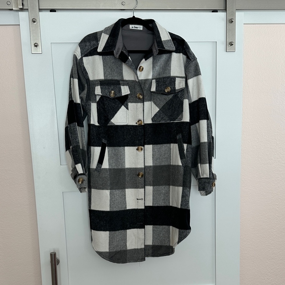 Grey and White Long Shacket. Size Small.